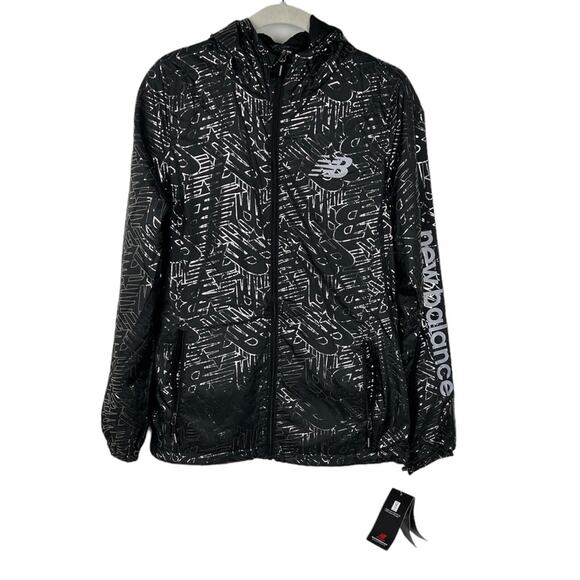 New Balance Jackets & Blazers - NEW New Balance Black Silver Foil Monogram Windbreaker Jacket S Reflective